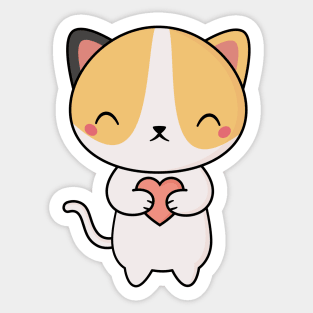 Kawaii Cute Cat With A Heart Sticker